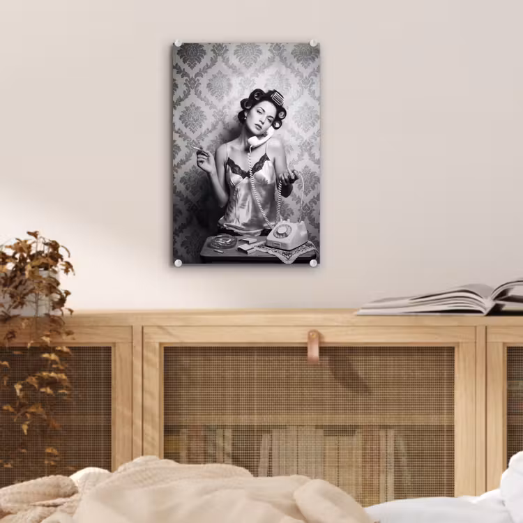 Glas schilderij - Chic - Vrouw - Zwart - Wit — 5