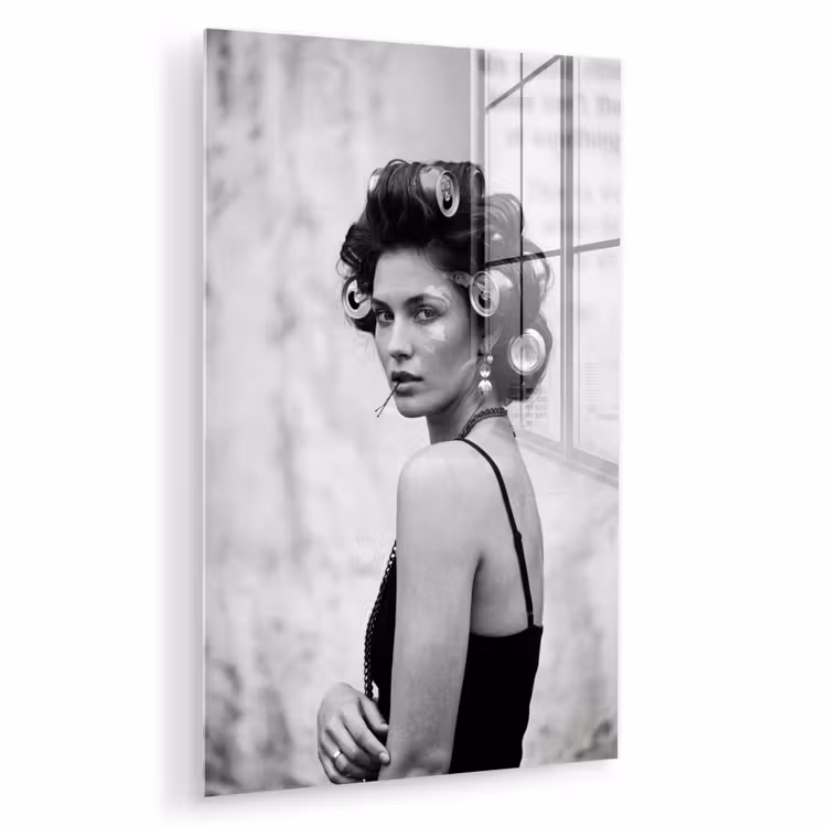 Glas schilderij - Edgy - Vrouw - Zwart - Wit — 1
