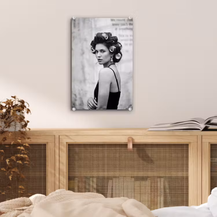 Glas schilderij - Edgy - Vrouw - Zwart - Wit — 5