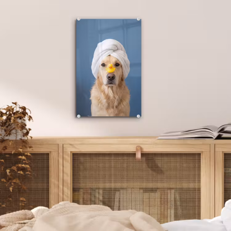 Glas schilderij - Hond - Badeend - Geel — 5