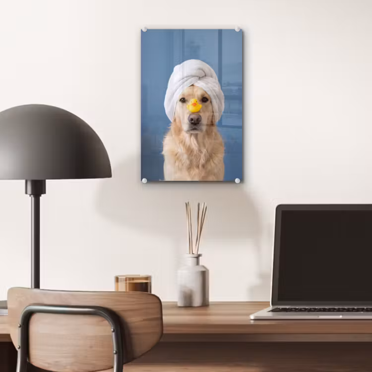 Glas schilderij - Hond - Badeend - Geel — 7