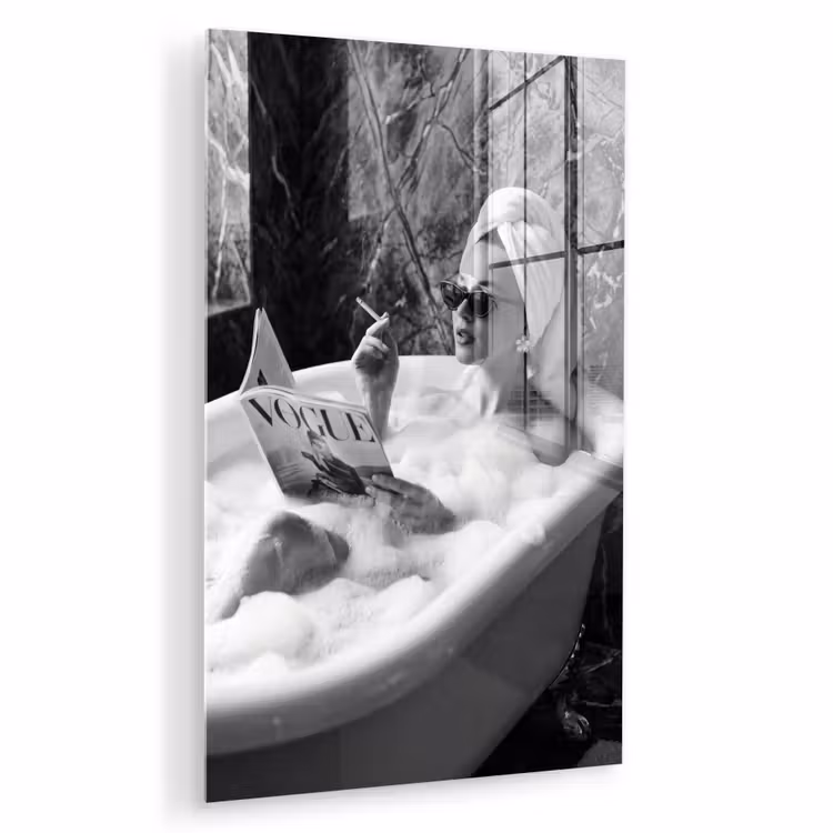 Glas schilderij - Relaxt - Bad - Zwart - Wit — 1