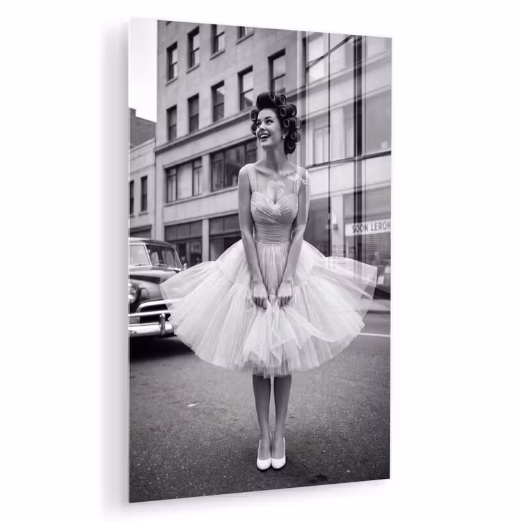 Glas schilderij - Retro - Vrouw - Zwart - Wit — 1