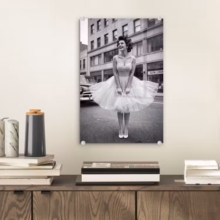 Glas schilderij - Retro - Vrouw - Zwart - Wit — 2