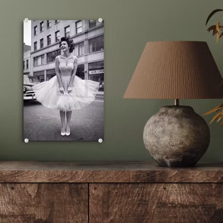 Glas schilderij - Retro - Vrouw - Zwart - Wit — 4