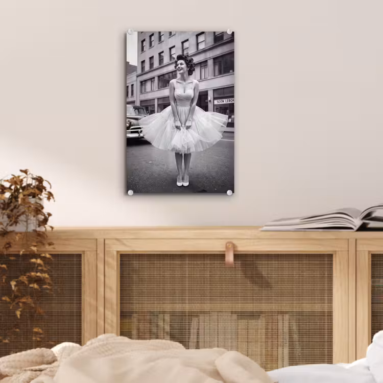 Glas schilderij - Retro - Vrouw - Zwart - Wit — 5