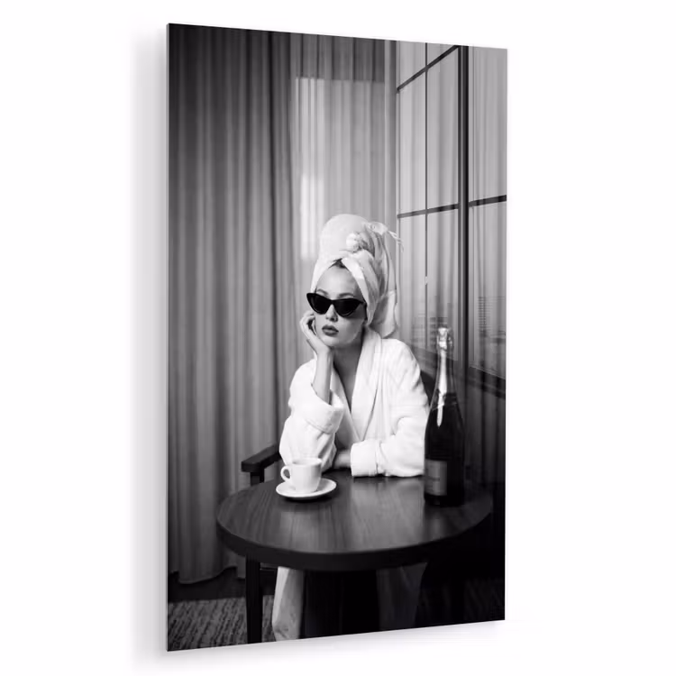 Glas schilderij - Vrouw - Bubbels - Zwart - Wit — 1