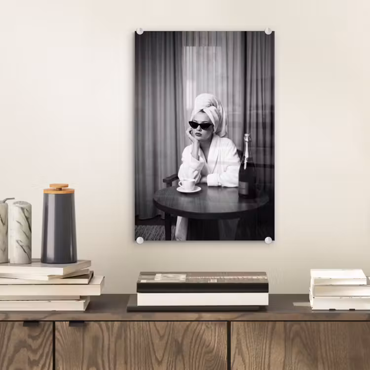 Glas schilderij - Vrouw - Bubbels - Zwart - Wit — 2