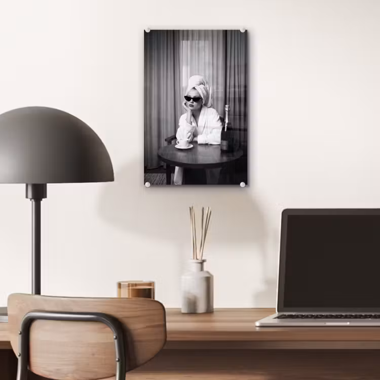 Glas schilderij - Vrouw - Bubbels - Zwart - Wit — 7