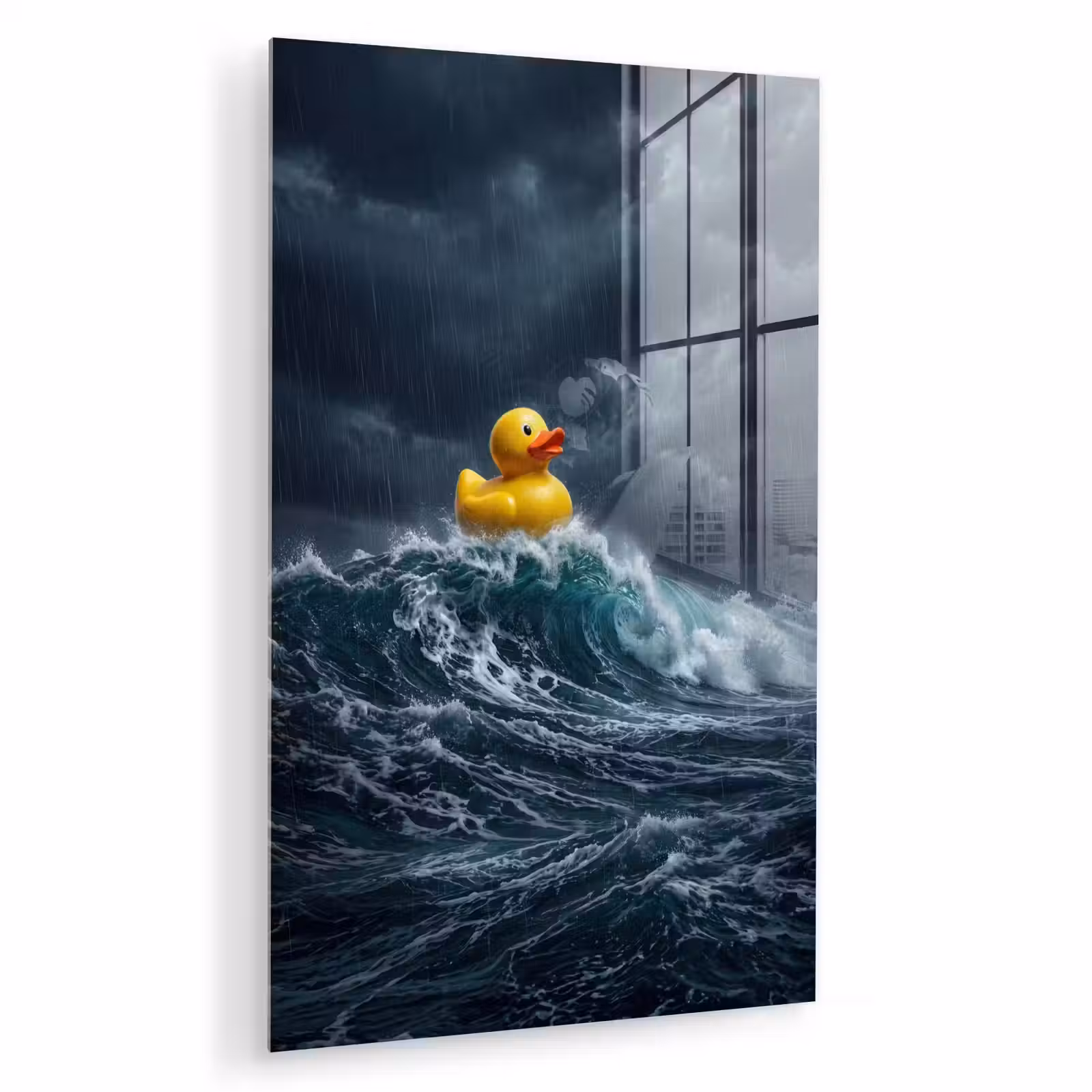 Glas schilderij - Storm - Badeend - Golven — 1