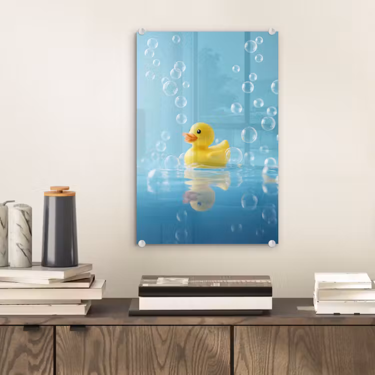 Glas schilderij - Bubbels - Badeend - Geel — 2