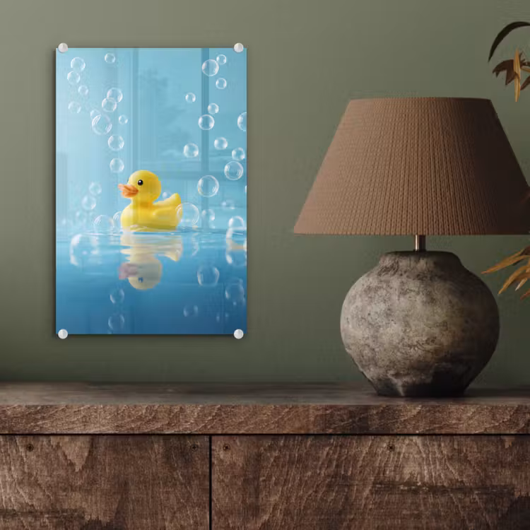 Glas schilderij - Bubbels - Badeend - Geel — 4