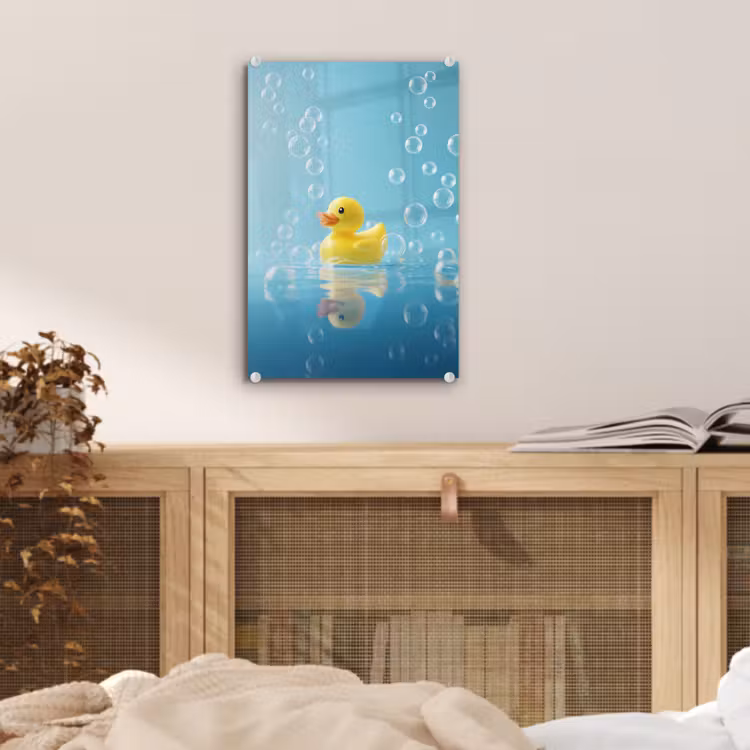 Glas schilderij - Bubbels - Badeend - Geel — 5