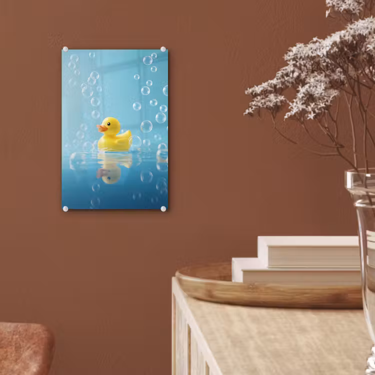 Glas schilderij - Bubbels - Badeend - Geel — 6