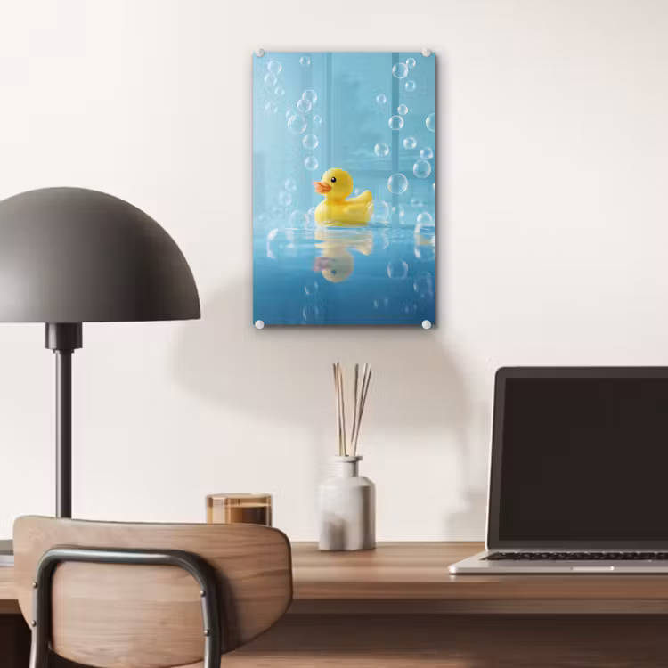 Glas schilderij - Bubbels - Badeend - Geel — 7
