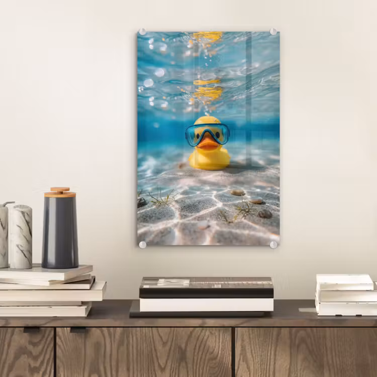 Glas schilderij - Duikbril - Eend - Water — 2