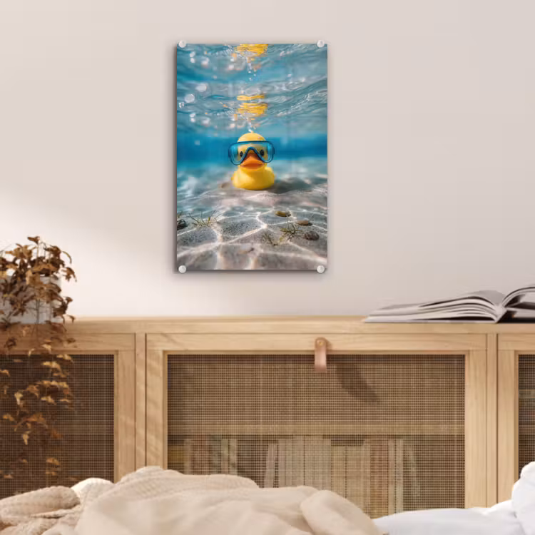 Glas schilderij - Duikbril - Eend - Water — 5