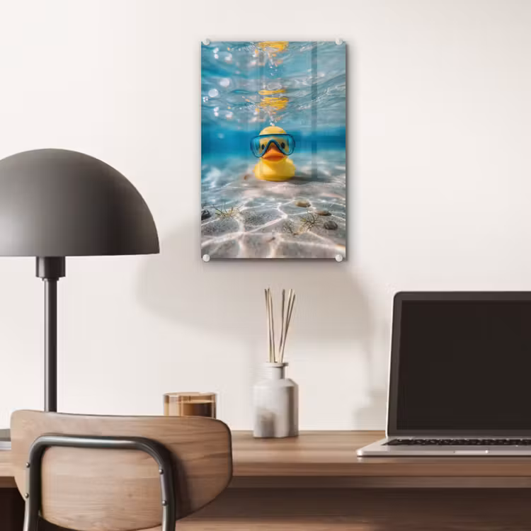 Glas schilderij - Duikbril - Eend - Water — 7