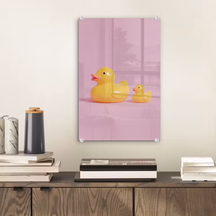 Glas schilderij - Eendjes - Vrolijk - Roze — 2