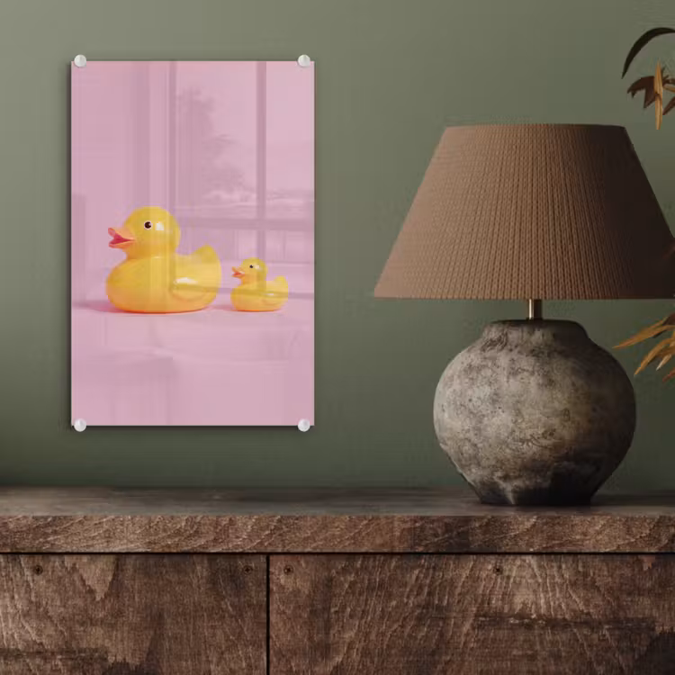 Glas schilderij - Eendjes - Vrolijk - Roze — 4