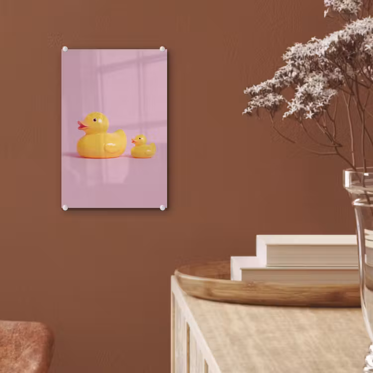 Glas schilderij - Eendjes - Vrolijk - Roze — 6