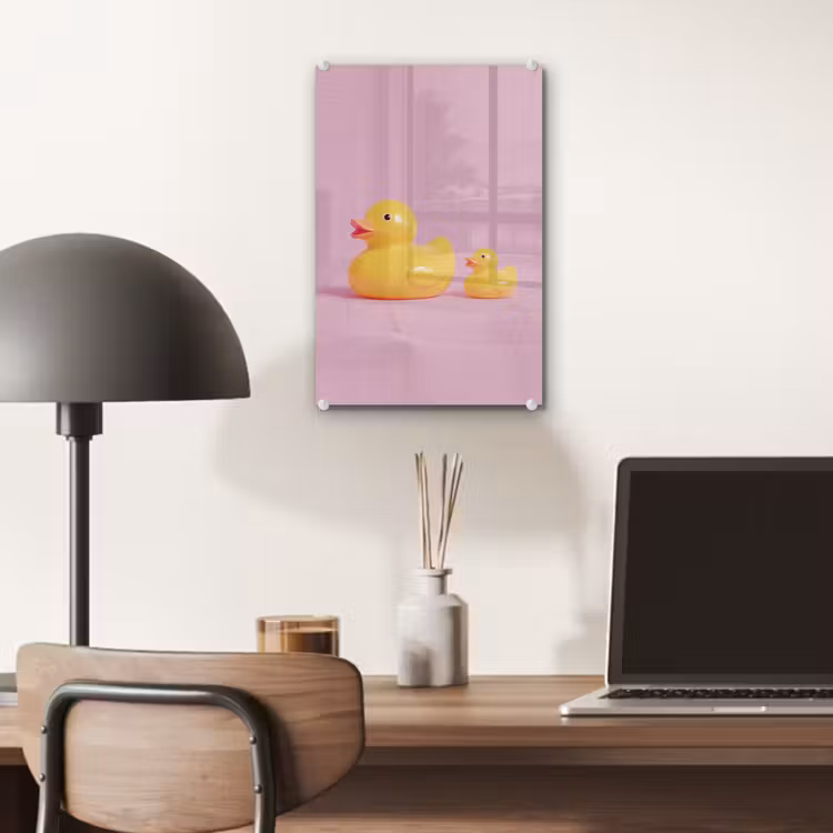 Glas schilderij - Eendjes - Vrolijk - Roze — 7