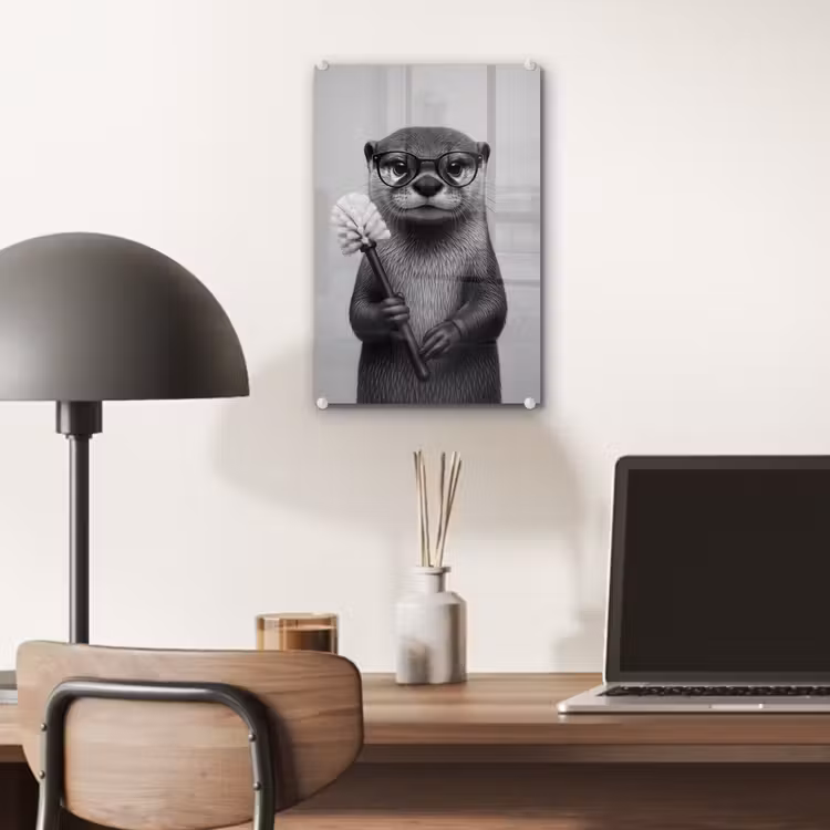 Glas schilderij - Otter - Wc-borstel - Bril - Zwart - Wit — 7