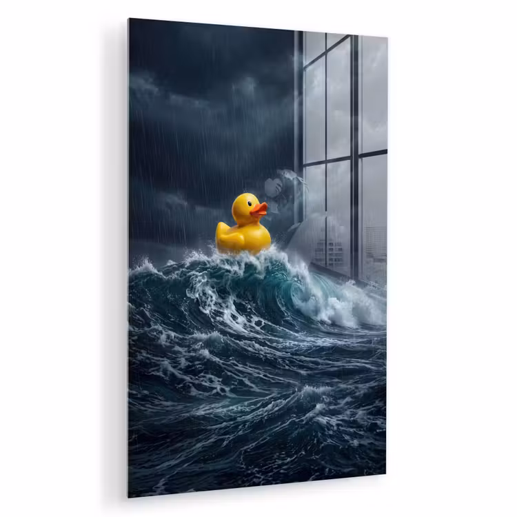 Glas schilderij - Storm - Badeend - Golven — 1