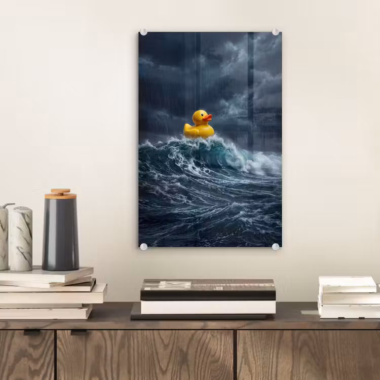 Glas schilderij - Storm - Badeend - Golven — 2