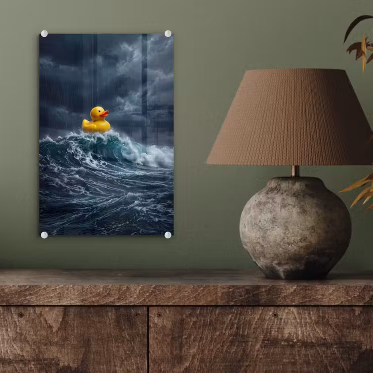 Glas schilderij - Storm - Badeend - Golven — 4