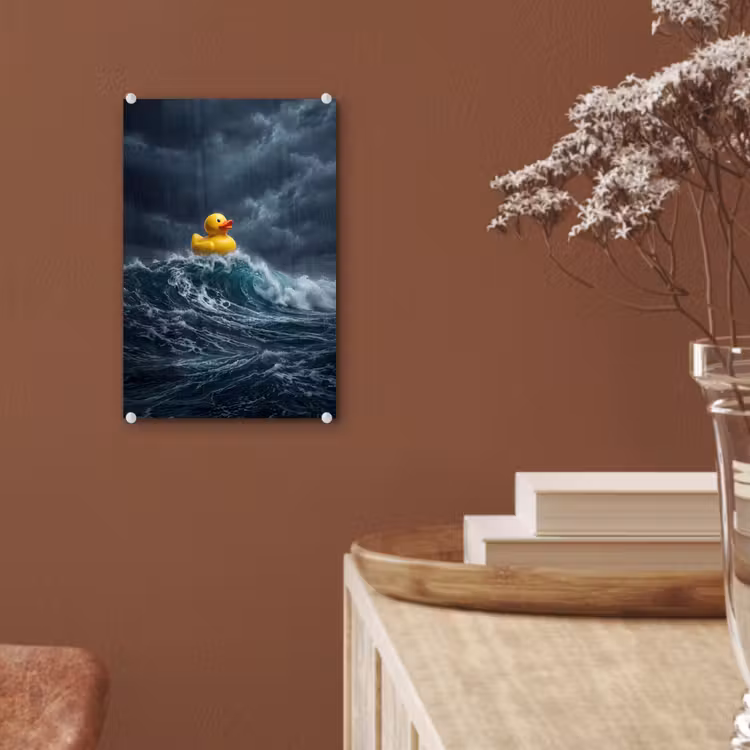 Glas schilderij - Storm - Badeend - Golven — 6
