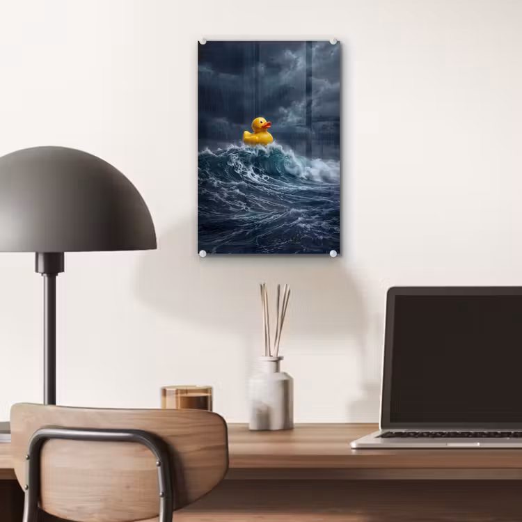 Glas schilderij - Storm - Badeend - Golven — 7