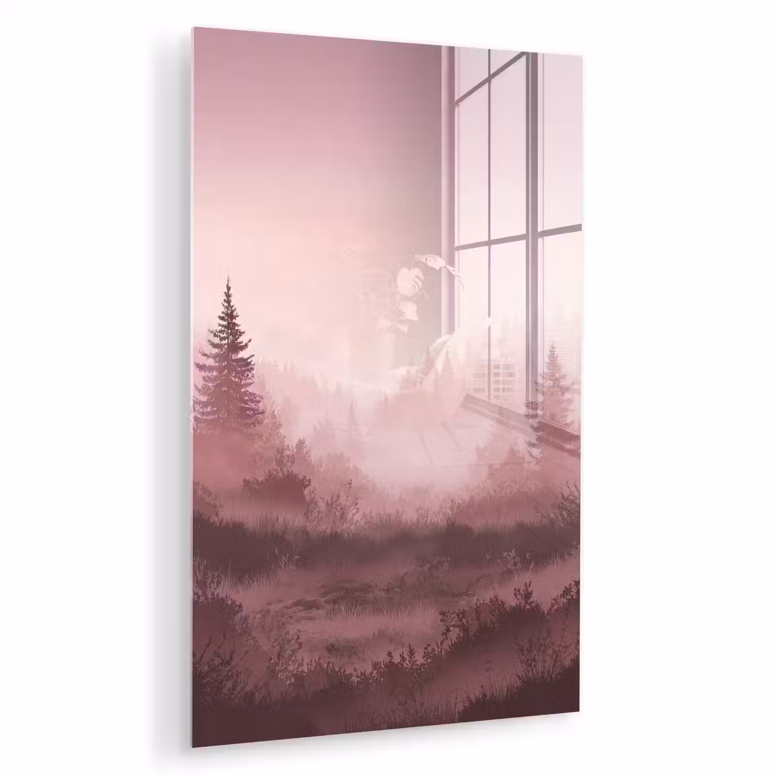 Glas schilderij - Landschap - Mistig - Roze — 1