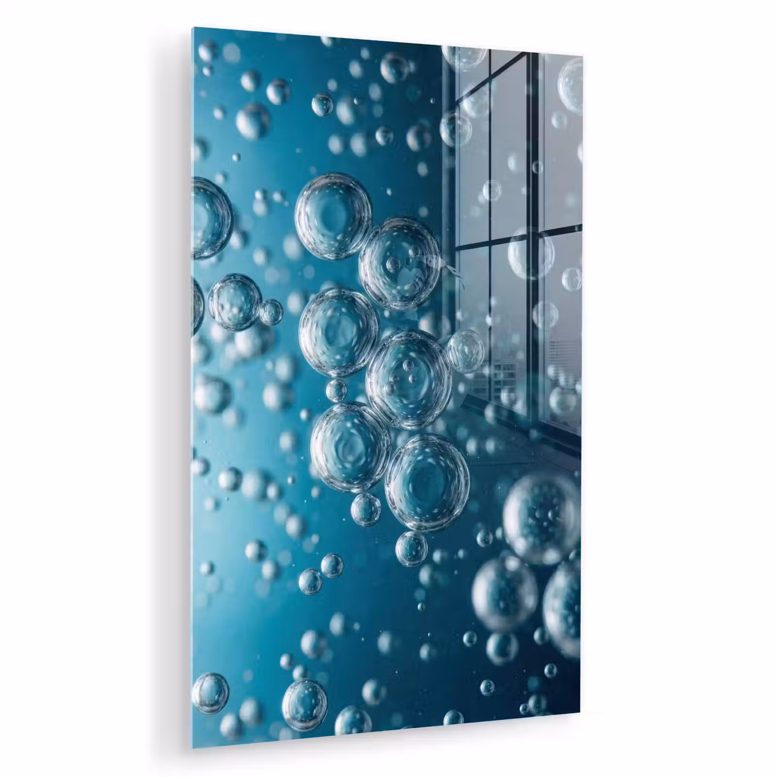 Glas schilderij - Luchtbellen - Dynamisch - Blauw — 1
