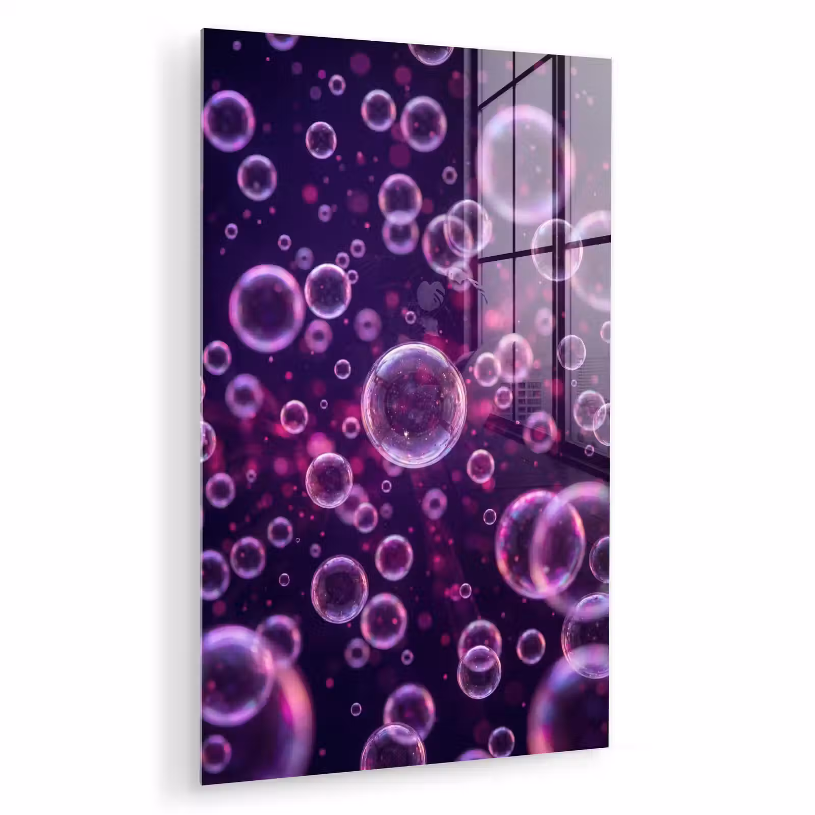 Glas schilderij - Paars - Bubbels - Schuim — 1