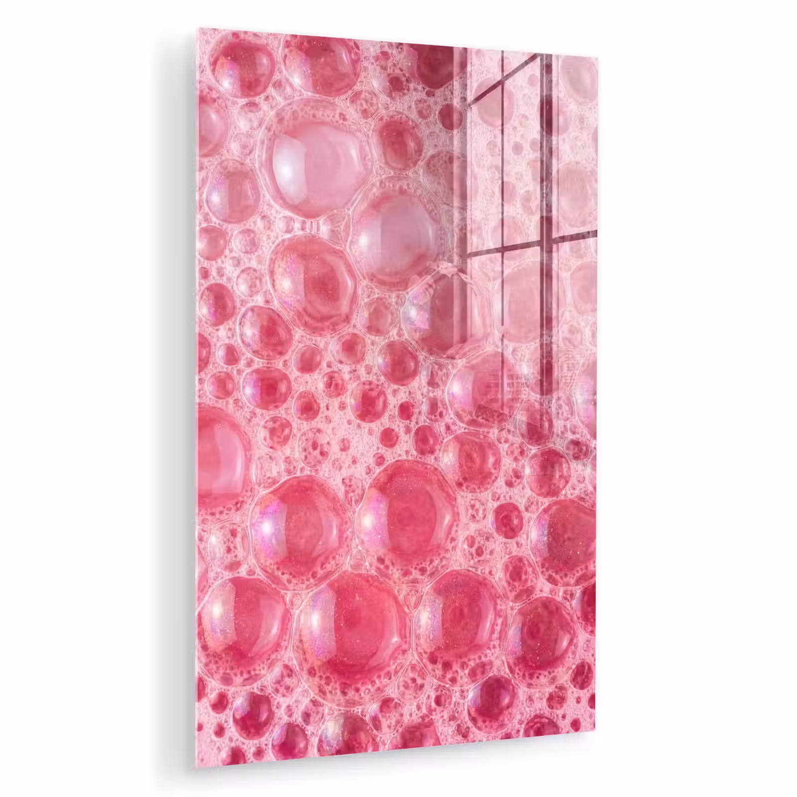 Glas schilderij - Roze - Schuim - Bubbels — 1