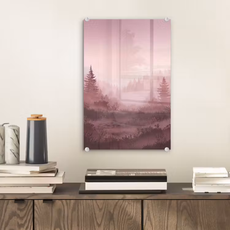 Glas schilderij - Landschap - Mistig - Roze — 2