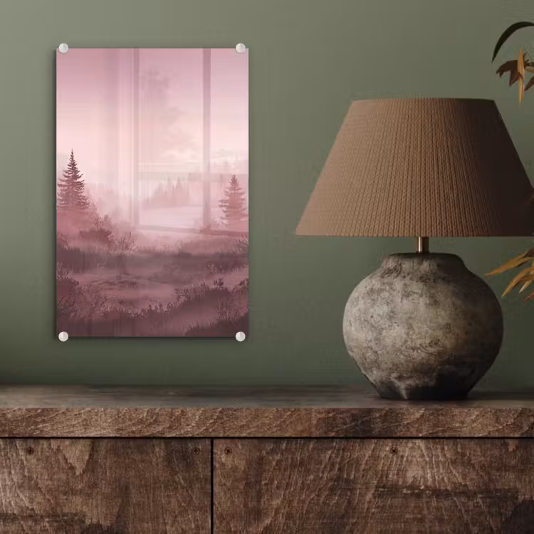Glas schilderij - Landschap - Mistig - Roze — 4