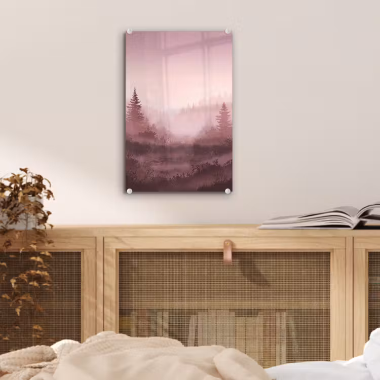 Glas schilderij - Landschap - Mistig - Roze — 5