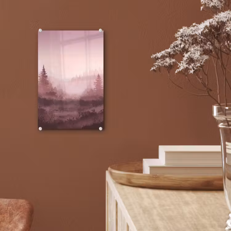 Glas schilderij - Landschap - Mistig - Roze — 6