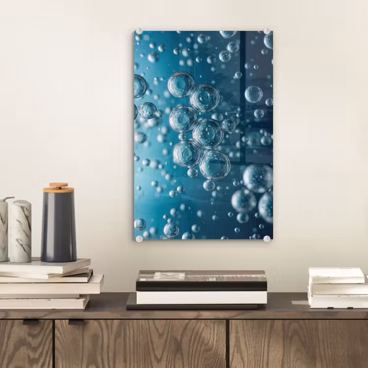 Glas schilderij - Luchtbellen - Dynamisch - Blauw — 2