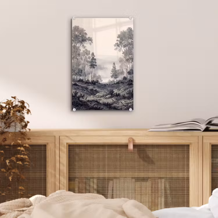 Glas schilderij - Mistig - Berglandschap - Illustratie — 5
