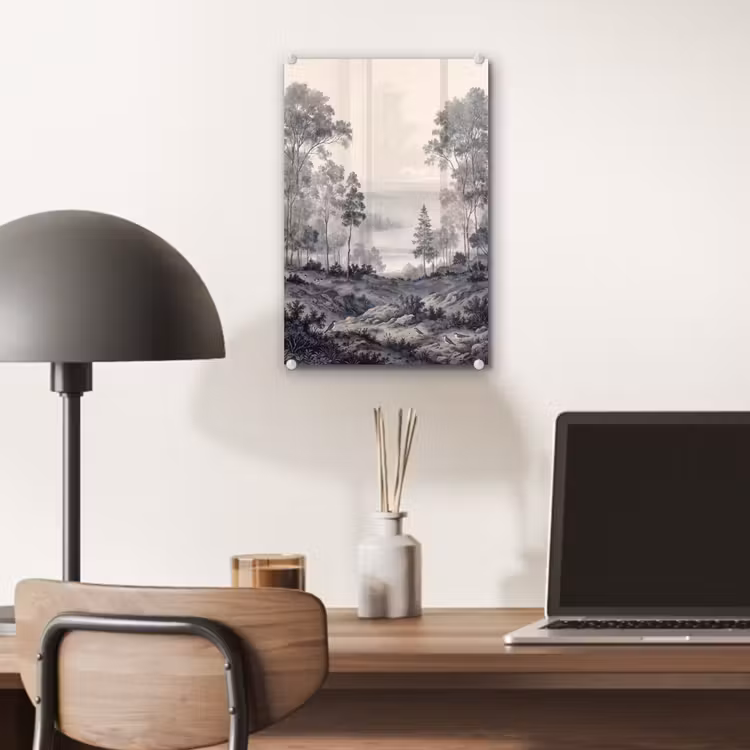 Glas schilderij - Mistig - Berglandschap - Illustratie — 7