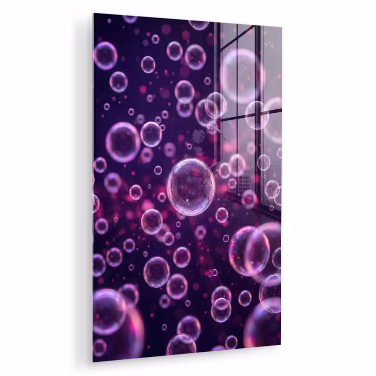 Glas schilderij - Paars - Bubbels - Schuim — 1