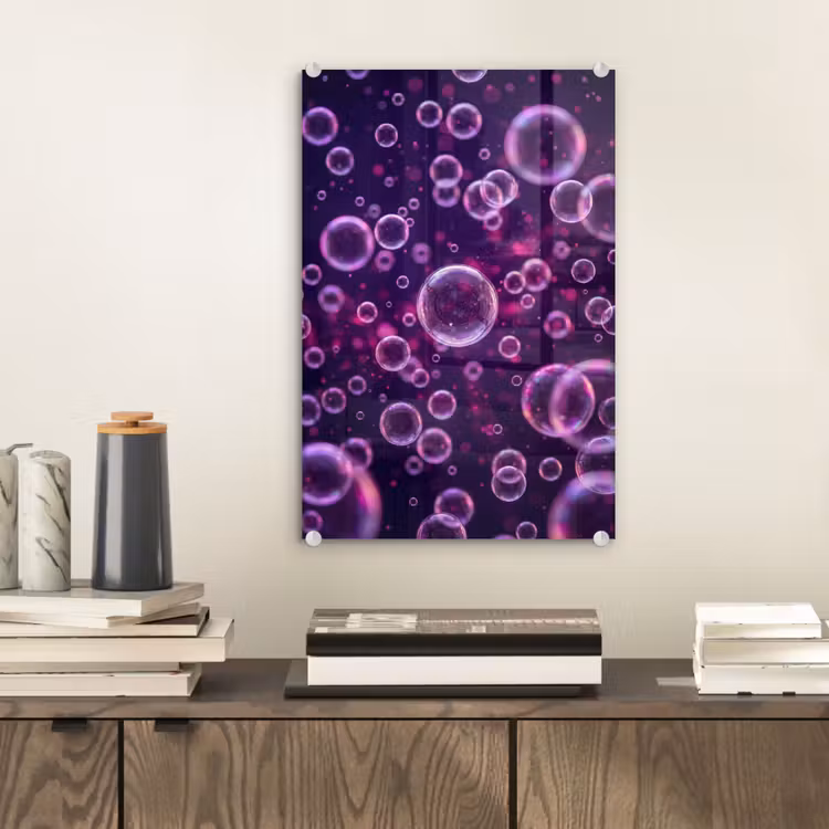 Glas schilderij - Paars - Bubbels - Schuim — 2
