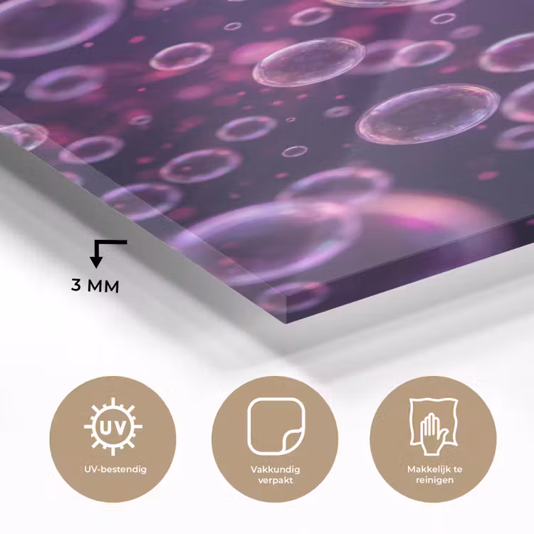 Glas schilderij - Paars - Bubbels - Schuim — 3