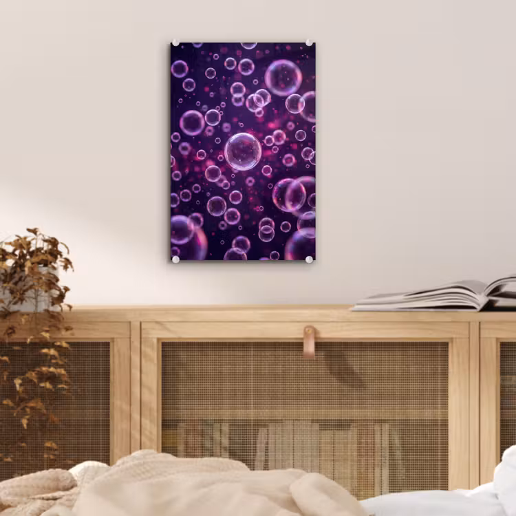 Glas schilderij - Paars - Bubbels - Schuim — 5