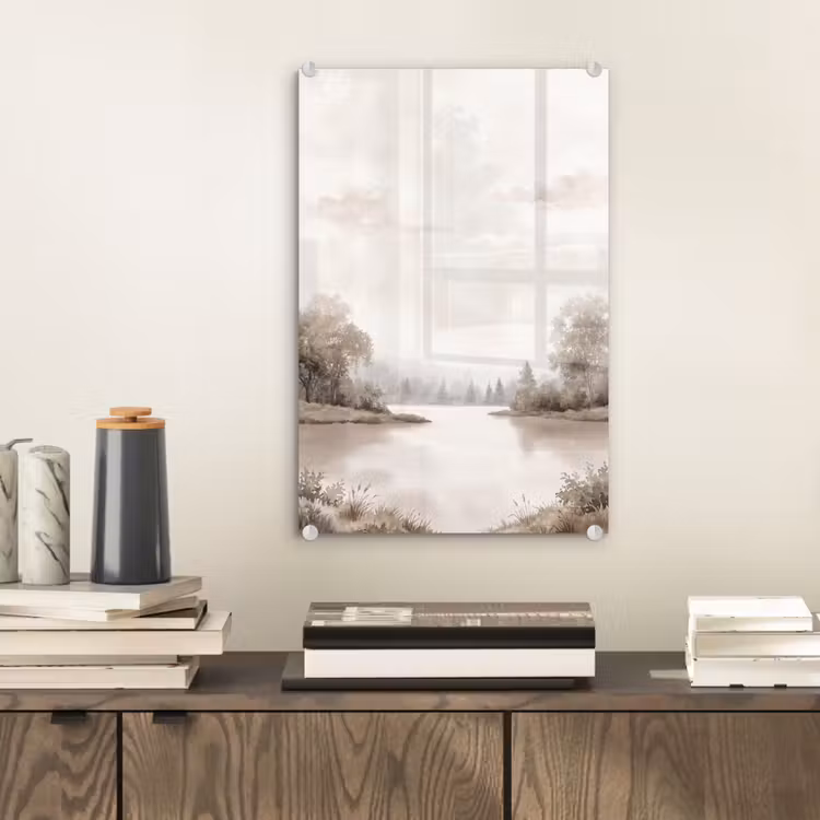 Glas schilderij - Rivierlandschap - Minimalistisch - Aardetinten — 2