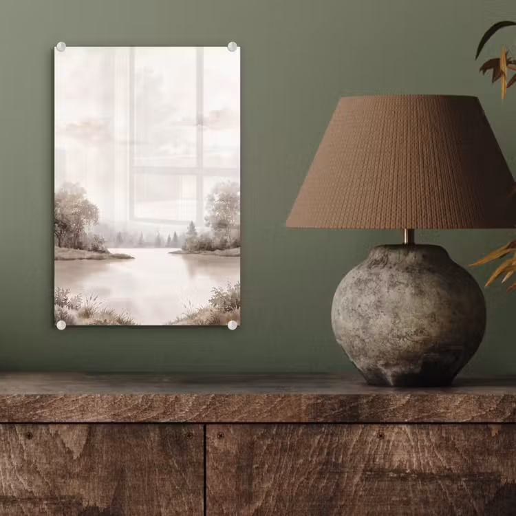 Glas schilderij - Rivierlandschap - Minimalistisch - Aardetinten — 4