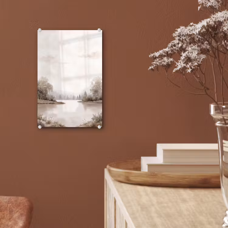 Glas schilderij - Rivierlandschap - Minimalistisch - Aardetinten — 6